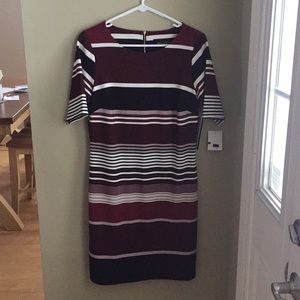 Never worn! Maroon and black striped dress
